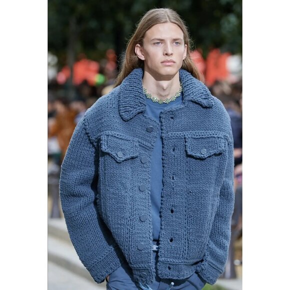 Louis Vuitton x Virgil Abloh 2020 Men's Knit Trucker Jacket in Blue - Picture 4 of 8